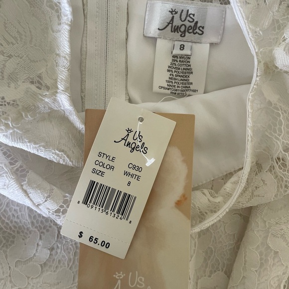 Us Angels White A-line Bell Sleeve Mock Lace Neck Dress - Picture 5 of 8